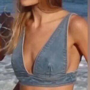 LNDN - Denim Bralette Top in Medium Wash Size Small New